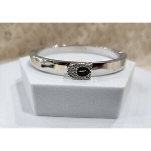 Coach Pave Signature "C" Silver-Tone Hinged Bangle Bracelet